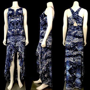 INTERMIX High-Low Blue Watercolor Zip Dress